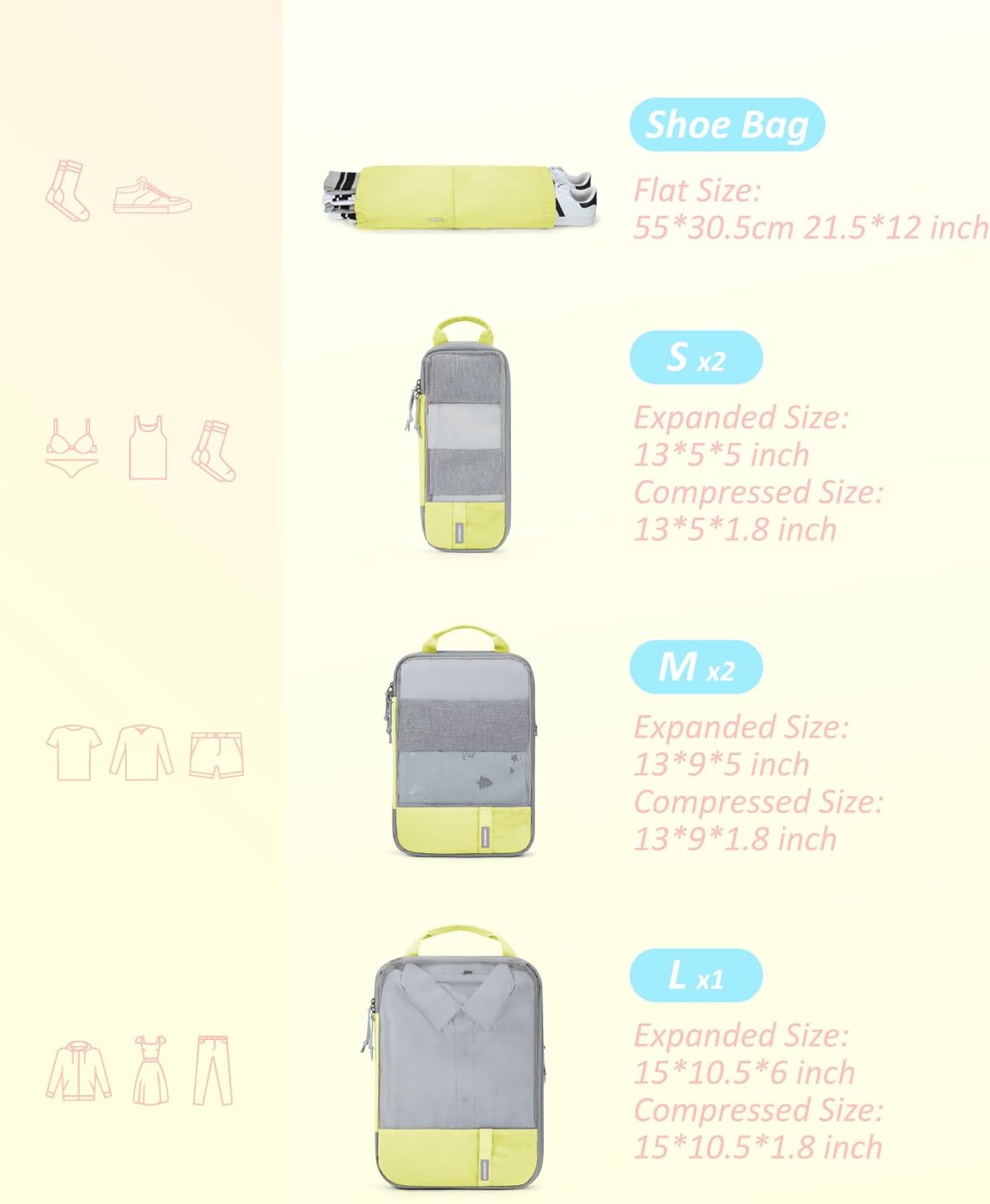 BAGSMART 6 Set /4 Set/2 Set Compression Packing Cubes for Travel, Lightweight Luggage Organizer Bags, Durable Space Saver Bags Travel Essentials
