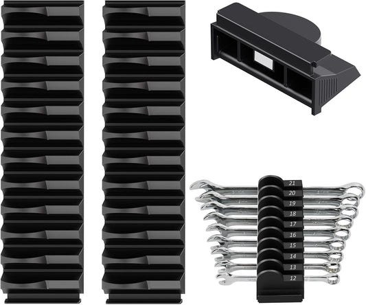 24pcs Magnetic Modular Wrench Organizers for Tool Drawers - Wrench Rack with Metric&SAE Labels,Tool Storage Holder with Magnet.Gift for father, brother&boyfriend (Black with magnets)