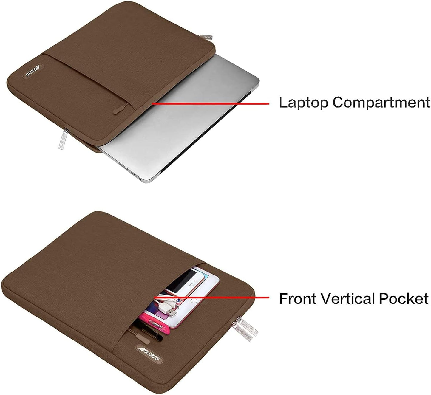 MOSISO Laptop Case 13.3 inch, 13-13.3 inch Laptop Sleeve Compatible with MacBook Air/Pro 13/Pro 14 M5 M4 M3 M2 M1, HP Dell ASUS Lenovo,Polyester Vertical Computer Sleeve Bag with Pocket, Light Brown