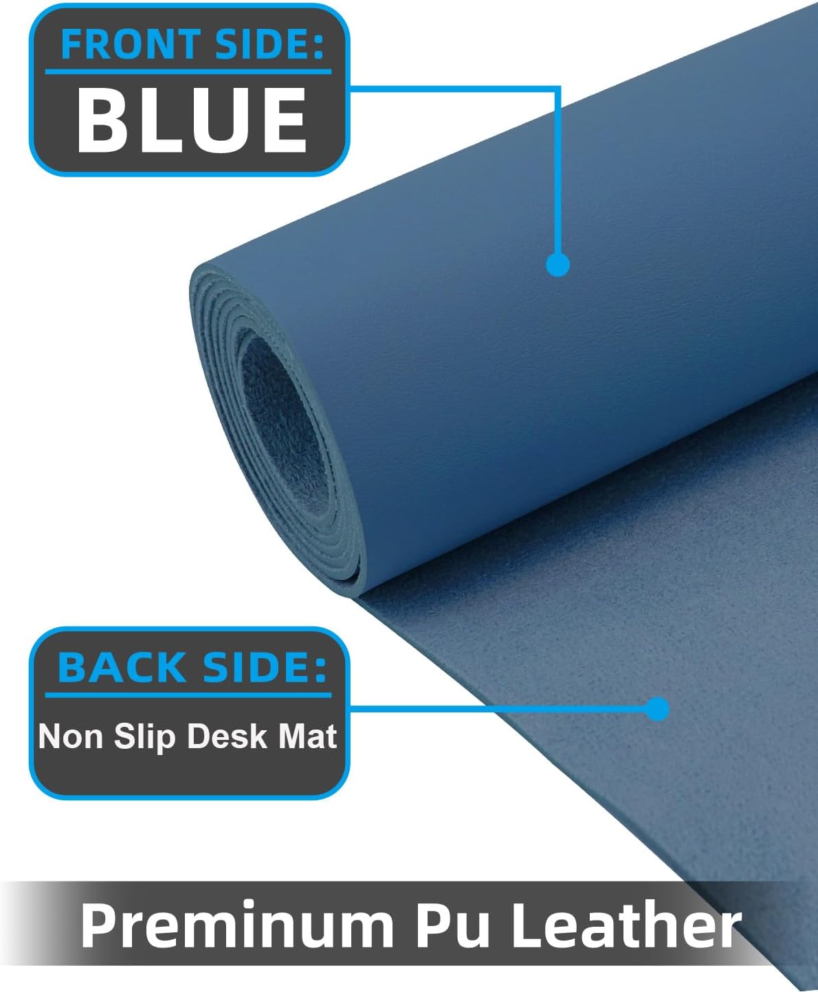 Leather Desk Protector, Non-Slip PU Laptop Mat, Waterproof Writing Pad for Office/Home (31.5"x15.7", Grey Blue)