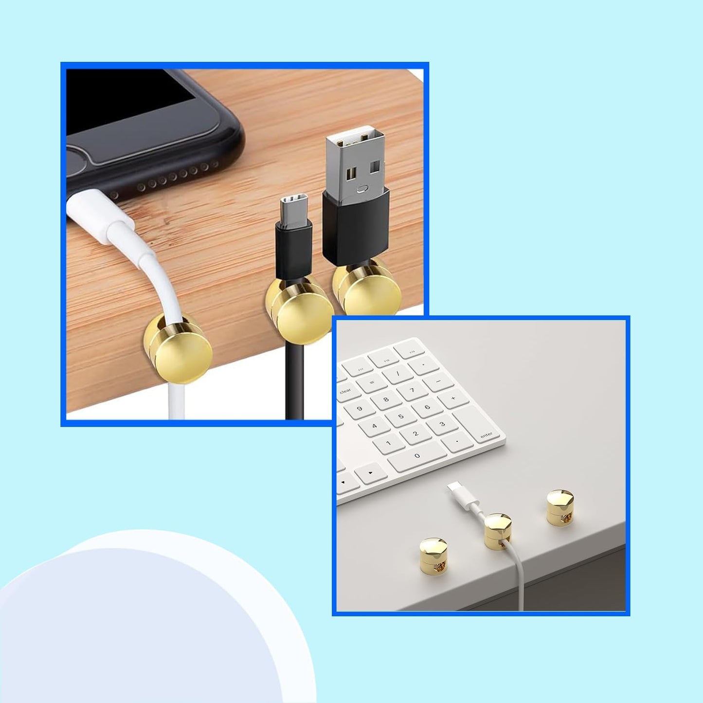 6 Sets Charger Cord Holder, Gold Metal Adhesive Cable Management Clips,Adjustable Cable Anchor Holders,Wire Organizer for Desk, Wall, Home, Office