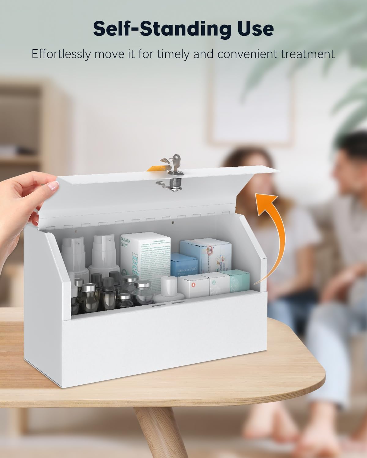 Uniclife Wall Mount Medicine Cabinet with Key Lock Locking First Aid Cabinet Lockable Medical Cabinet Small Medicine Organizer Secure Steel Wall Cabinet Metal Storage Box, White