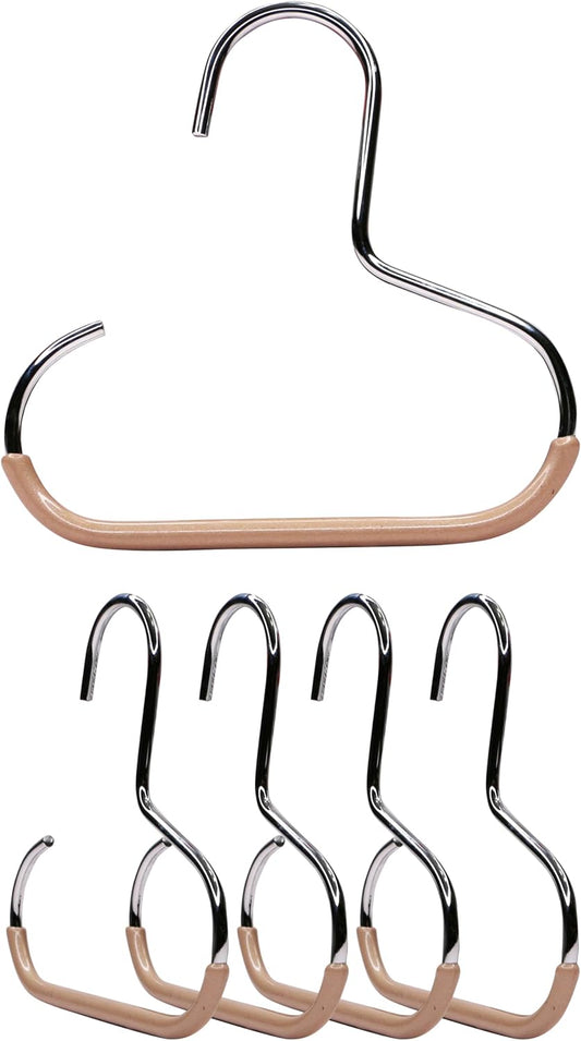 MAWA by Reston Lloyd Scarf, Shawl, Belt, and Accessory Organizer, Non-Toxic Metal Hanger with Grip Coating, Easy Access Open Hook, Model G-1, Space-Saving Design, Set of 5, Latte