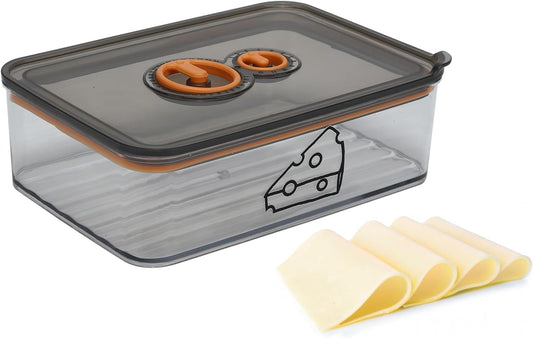 Cheese Container for Refrigerator,Cream Cheeses Storage Box,Cheese Keeper with Airtight Lid and Time Recording,BPA-Free Kitchen Storage Organizer Sliced,Grated,Cheddar Cheeses Saver,Grey