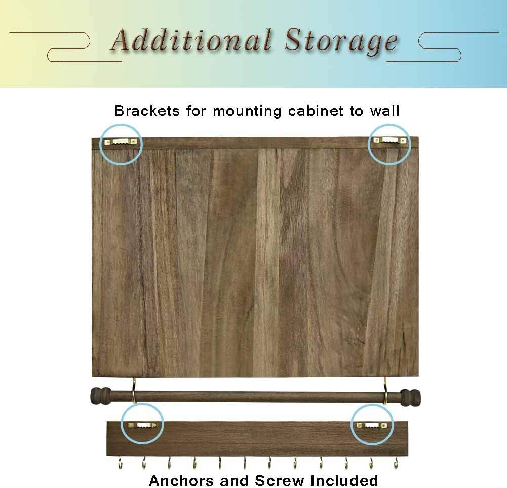 Rustic Wall Mounted Jewelry Organizer,Vintage Wooden Hanging Jewelry Holder Box with Barndoor Decor for Necklaces, Earings, Bracelets, Rings, Accessories. Includes Hook Organizer