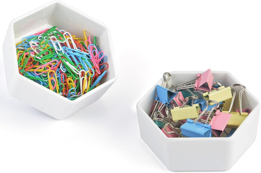 Resin Paper Clip & Binder Clip Dispenser for Home Office & School, Push Pin & Paper Clamp Holder for Desk, Work Desk Accessories Organizer, 2 Pack, White