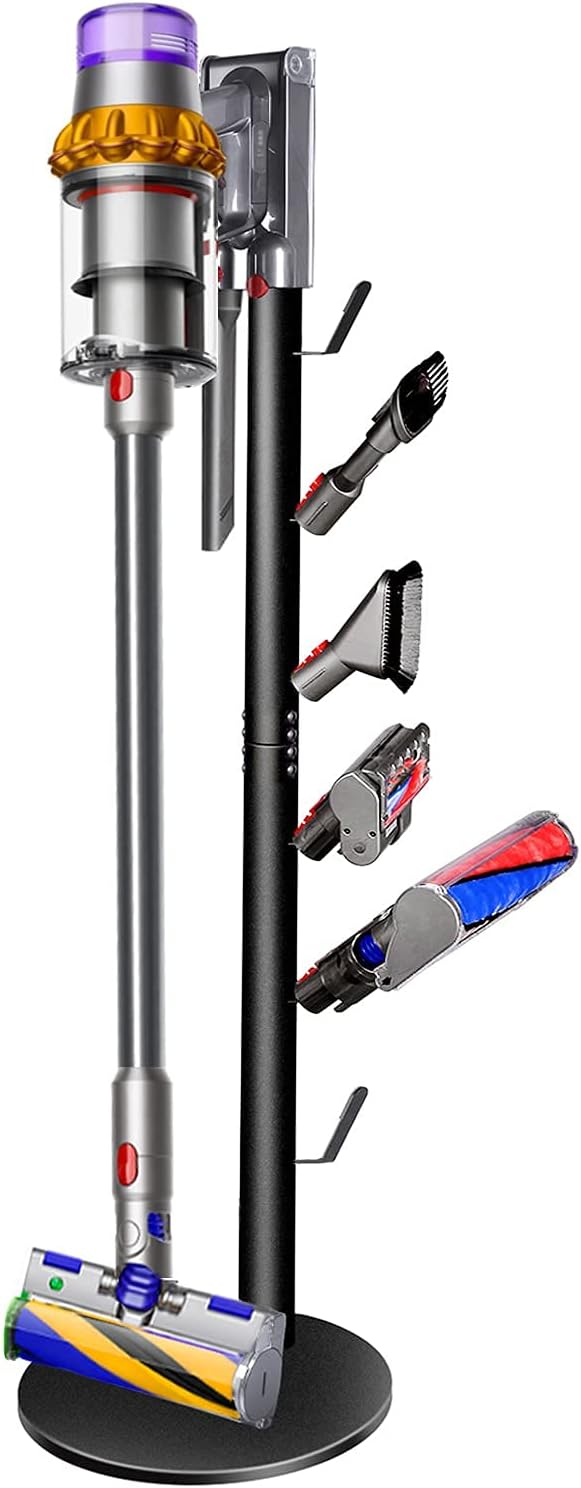 Storage Stand Holder Compatible with V15 Detect V11 V10 V8 V7 V6 Cordless Vacuum Cleaners and Accessary, Floor Docking Station Metal Organizer Bracket with 6 Hooks,Black