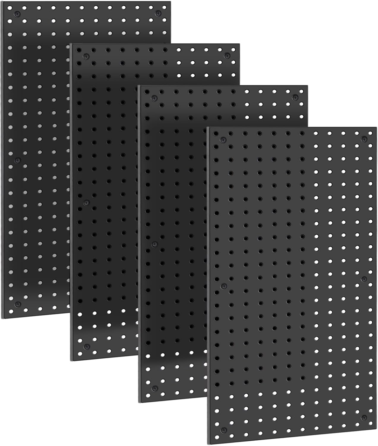 4 Pack 12-Inch X 24-Inch Metal Pegboard Wall Panels, Peg Boards for Garage Tool Storage (Black1224)