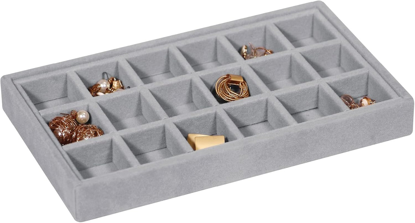 DIOMMELL 6 Pack Stackable Velvet Jewelry Trays Organizer, Jewelry Storage Box Display Trays Showcase Holder Closet Dresser Drawer Organizer for Earring Necklace Bracelet Ring Accessary, Grey
