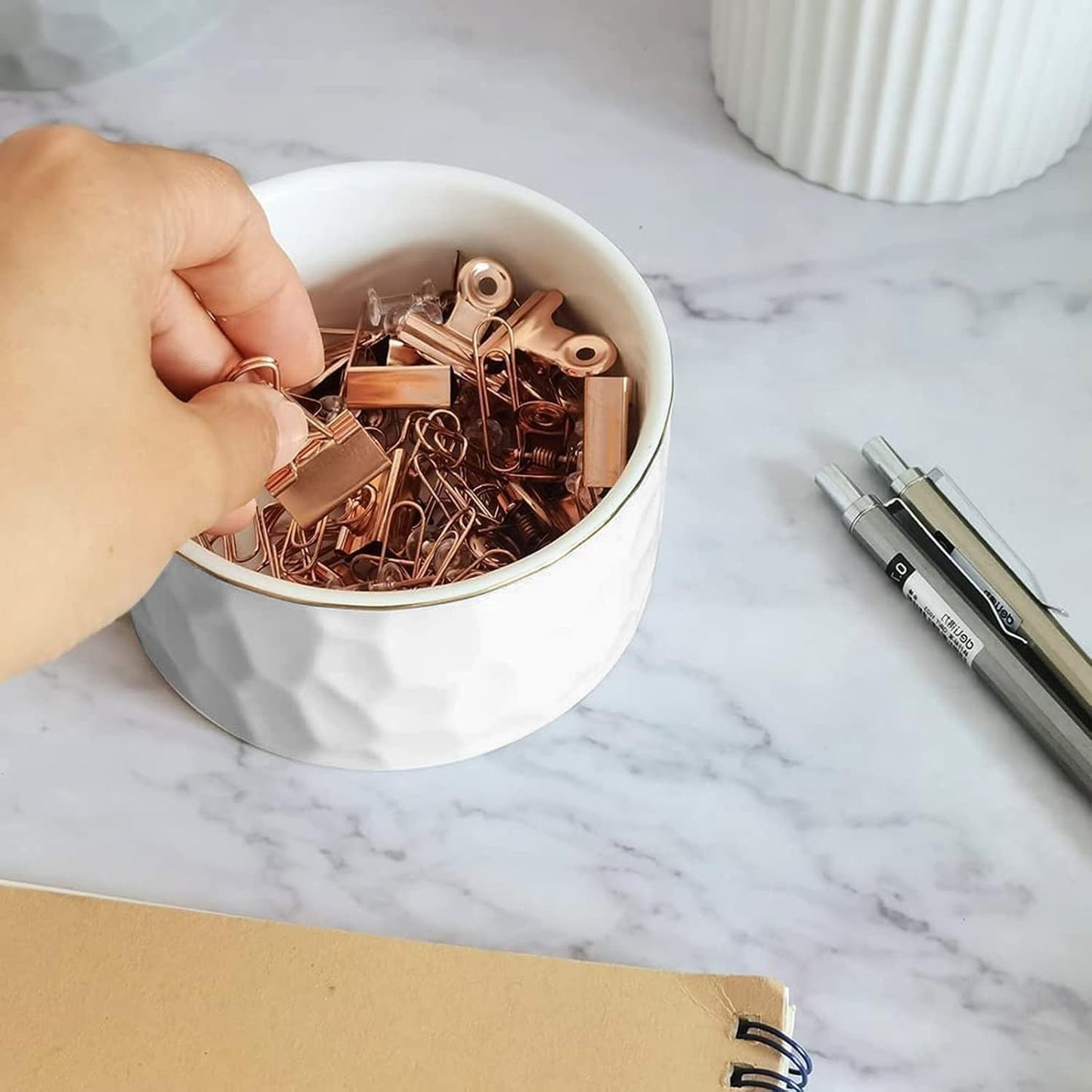 Paper Clip Holder Ceramic Paper Clip Holders Vintage Garden Floral Paperclips Holder Dispenser Cute Gold Line Paper Clip Organizer for Desk Binder Clip Bobby Pin Hair Gift for Office Pink Flowers