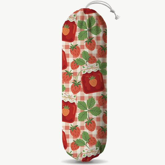 Fruits Plastic Bag Holder, Strawberry Grocery Bags Storage Organizer, Reusable Shopping Bags Holder Dispenser for Kitchens Pantry, Housewarming Gift, Kitchen Pattern Garbage Bag 45