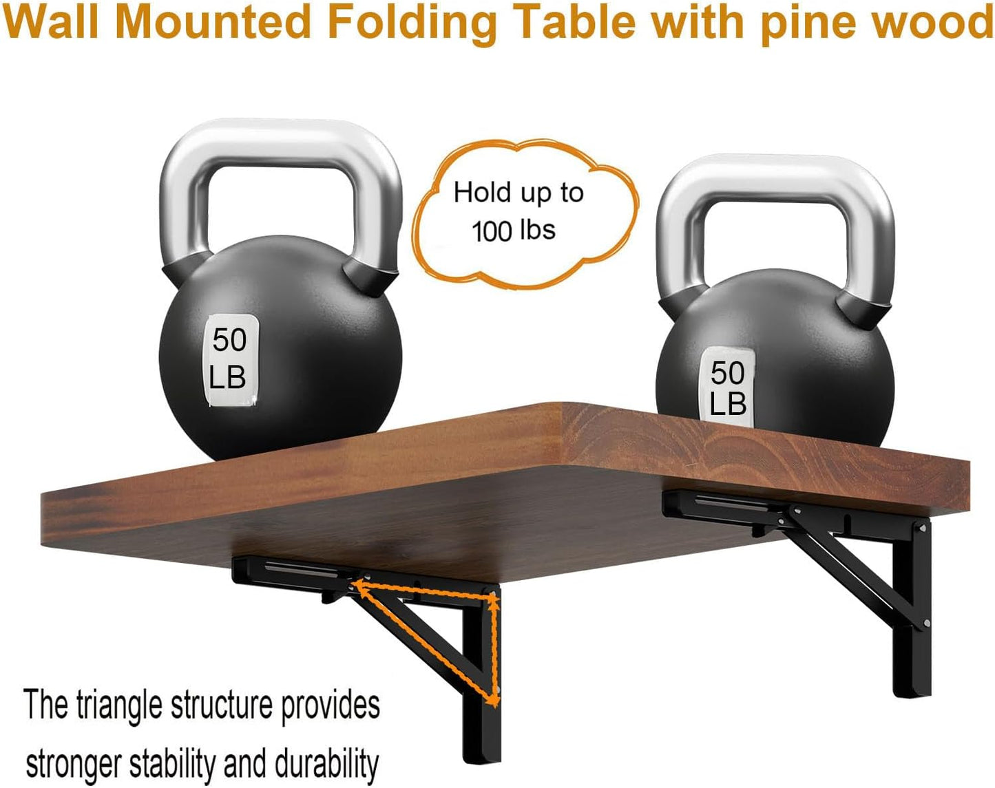 IAE Wall Mounted Folding Table with Pine Wood,24" x 14" Floating Wall Desk,Laundry Folding Table with Shelf Brackets,Fold Down Desk Shelf,Folding Workbench for Home,Dining,Laundry Room,Kitchen,Teak