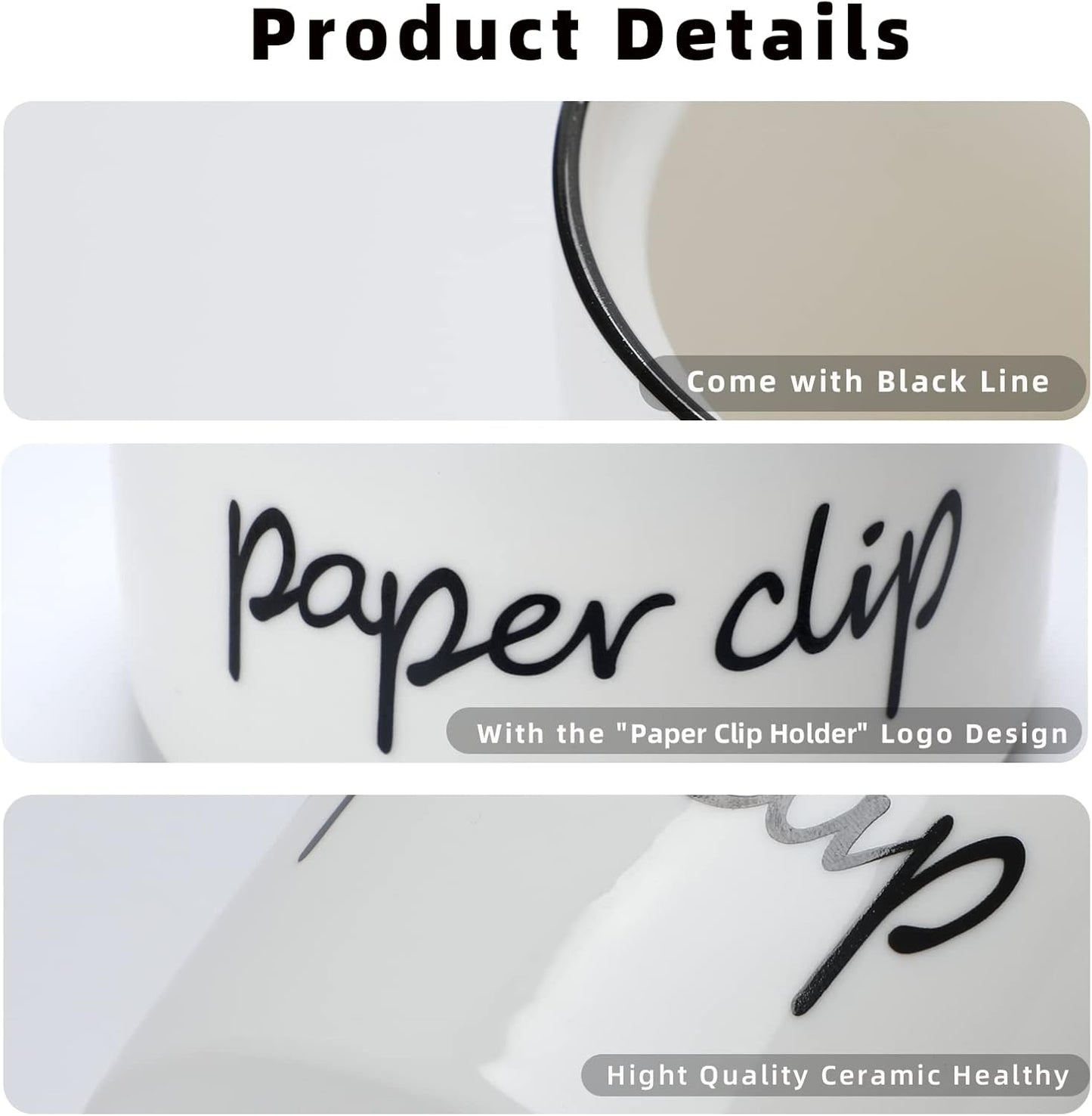 ONTUBE Farmhouse Paper Clip Holders,Ceramic Binder Clip Dispenser Organizer for Desk ,Cute Office Push Pins Holder (White)