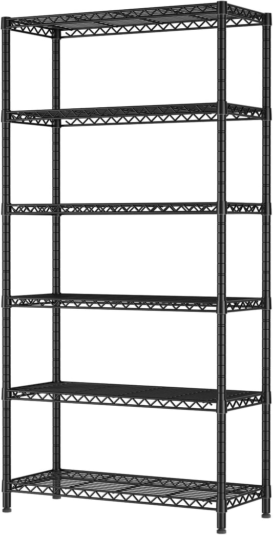 SINGAYE 6 Tier Shelf Organizer Storage Metal Shelves Garage Wire Shelving Unit Pantry Rack Shelves Bathroom Organizers and Shelf Closet Metal Kitchen 36" Dx14 Wx72 H Black