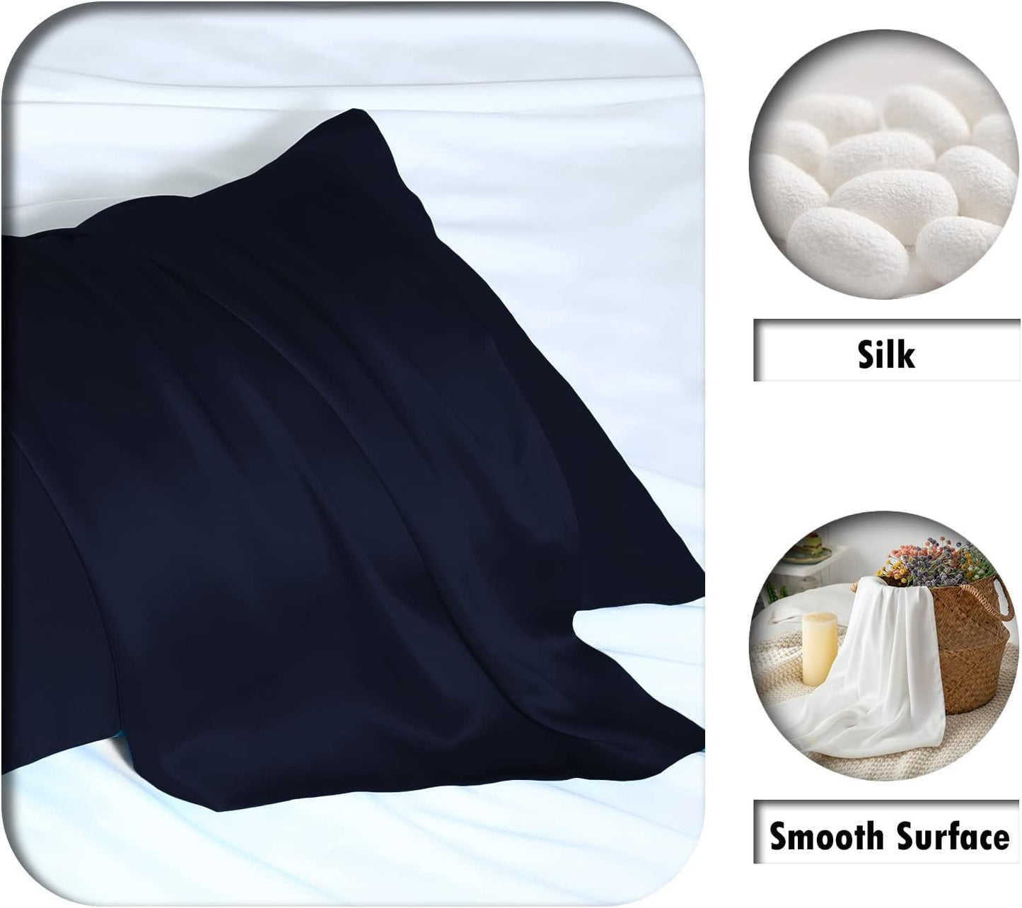 Silk Pillowcase for Hair and Skin,Soft,Breathable and Sliky 100% Silk Pillowcases King Set of 2,Both Sides Natural Mulberry Silk Pillow Cases with Hidden Zipper(King Size 20"X 36",2pcs)