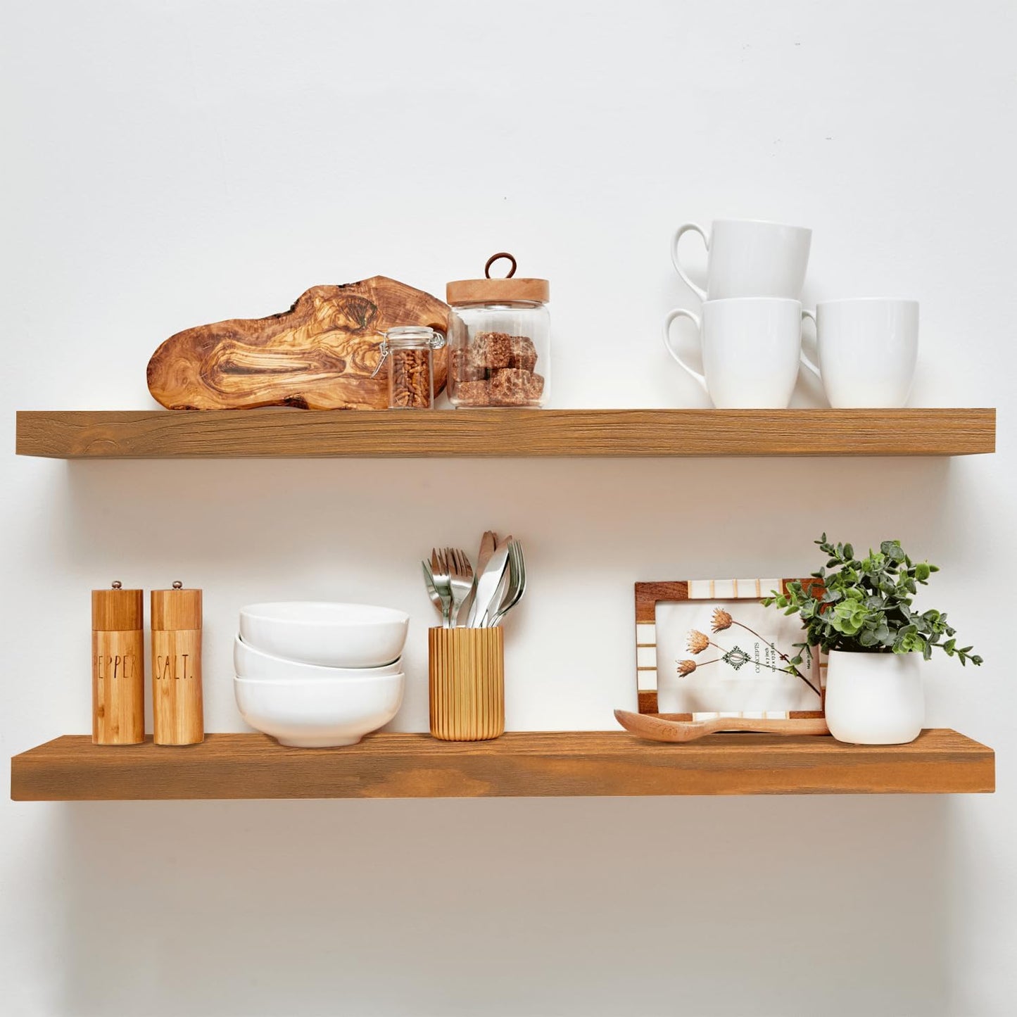 Homeforia 36 inch Golden Oak Floating Shelf, High End Solid Real Wood 36inch Small Floating Shelves for Wall Mounted, Oak Wooden 36in Floating Shelves, Heavy Duty Bracket, 36 X 6.5 X 1.75 in, Set of 4