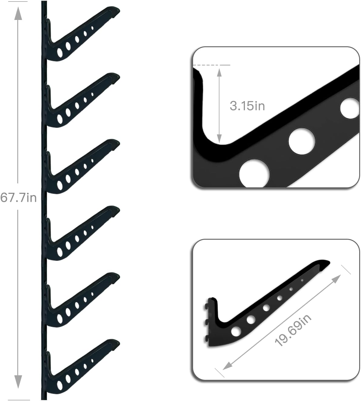 Snowboard Wall Mount, Adjustable 5/6 Board Surfboard Rack, Surfboard Wall Hangers for Surfboard, Wakeboard, and Snowboard Storage at Home or Garage