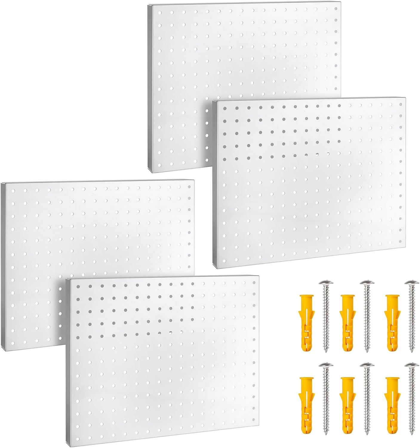 G.CORE Heavy Duty Metal Pegboard Organizer - Wall Storage Steel Peg Board Panels Set 1/4 inch Round Holes 17"x13" 4 Pack Garage Craft Tool Display Hanging Rack Organization Kit with Mounting Hardware