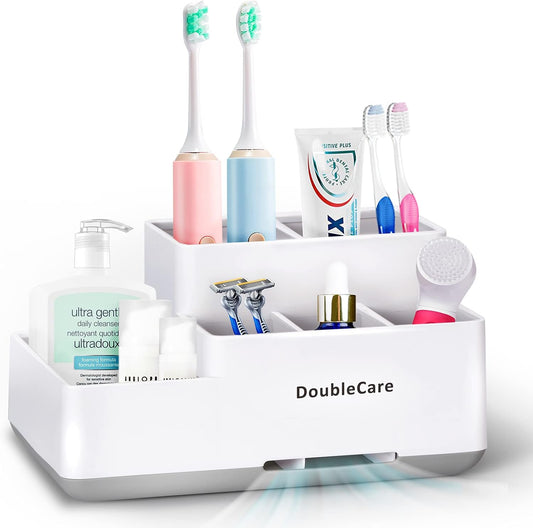 Toothbrush Holder with Anti-Slip, Bathroom Organizer Countertop Detachable for Easy Cleaning, Multifunctional Storage, Bathroom Caddy for Toothpaste, Shaver,Great for Home, Vanity Organizer, Office