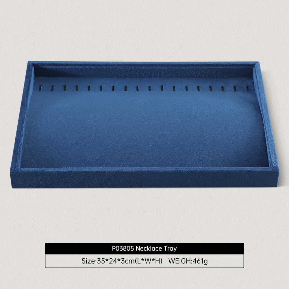 Velvet Jewelry Display Tray For Bracelet Pendant Necklace, Multi-Slot Stackable Storage Tray For Long Chain Jewelries, Drawer Insert Jewelry Organizer (Blue)