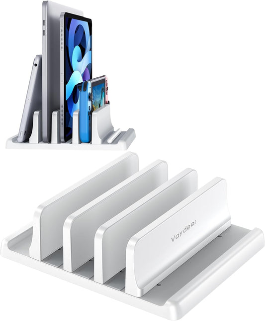Vaydeer 3-Slot Vertical Laptop Stand Made of Premium ABS Plastics 5 in 1 Design Space-Saving Adjustable Desk Organizer for All MacBook/Chromebook/Surface (White)