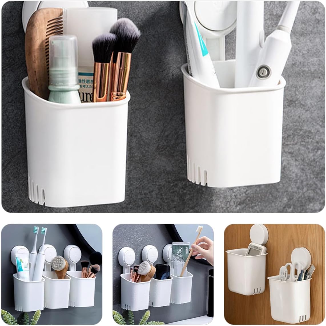 BESPORTBLE Strong Suction Cup Wall Toothbrush Holder with Draining Rack for Razor and Toothpaste White Bathroom Organizer No-Drill Mount Storage for Hygiene Accessories