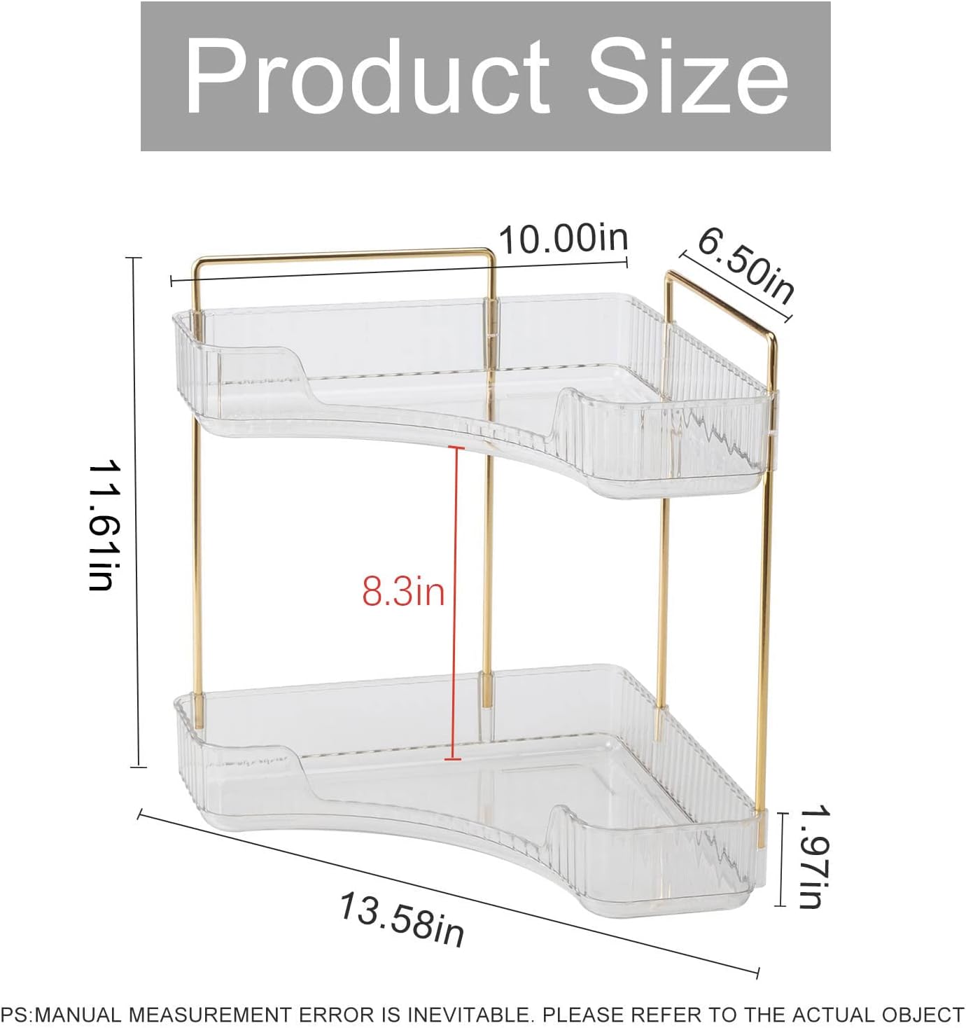 Corner Bathroom Countertop Organizer, Vanity Trays for Counter, Makeup Organizers, Perfume Tray, Kitchen Spice Rack, (Clear, 2 Tiers)