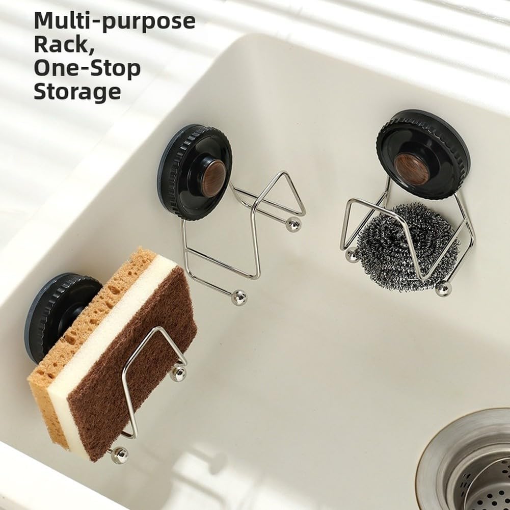 Kitchen Sink Organizer With Stainless Steel Suction Cup Sponge Holder For Wall Mounted Cleaning Tool Storage