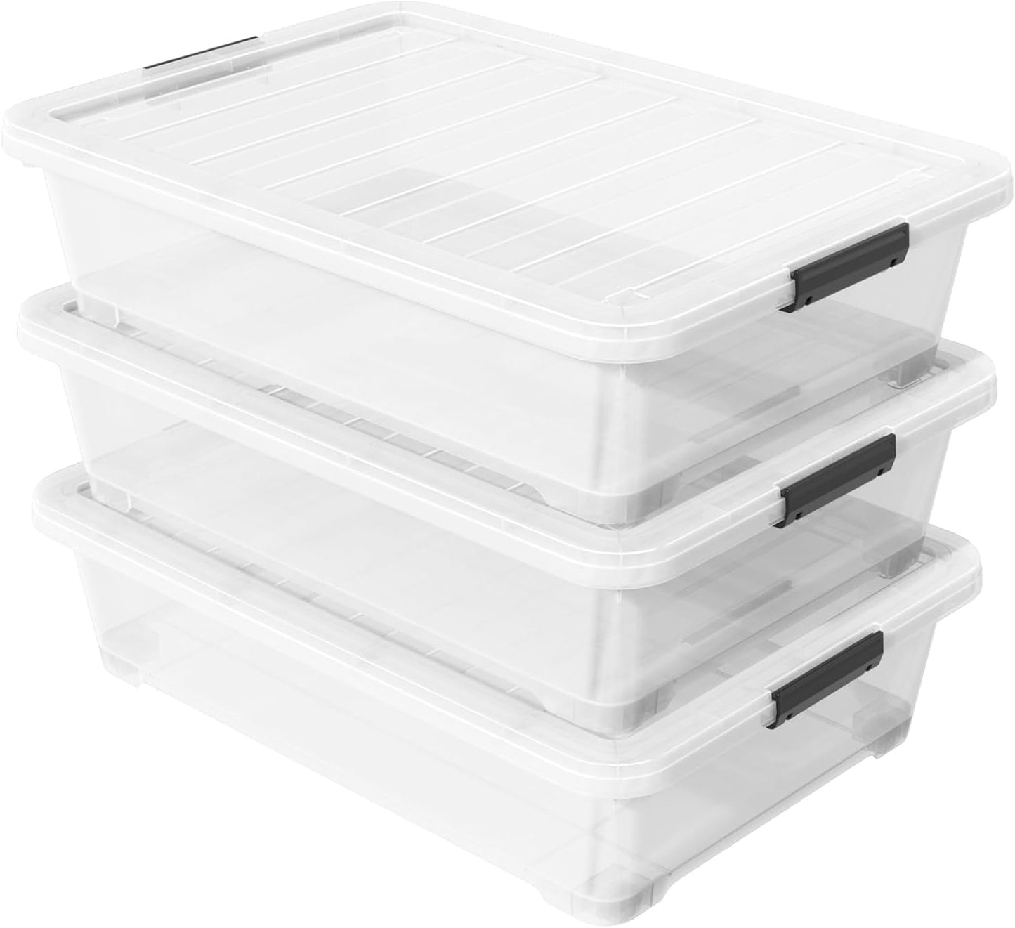 50 Qt Wheeled Underbed Storage Box, Large Clear Plastic Storage Bins with Lids and Secure Latches, 3-Pack