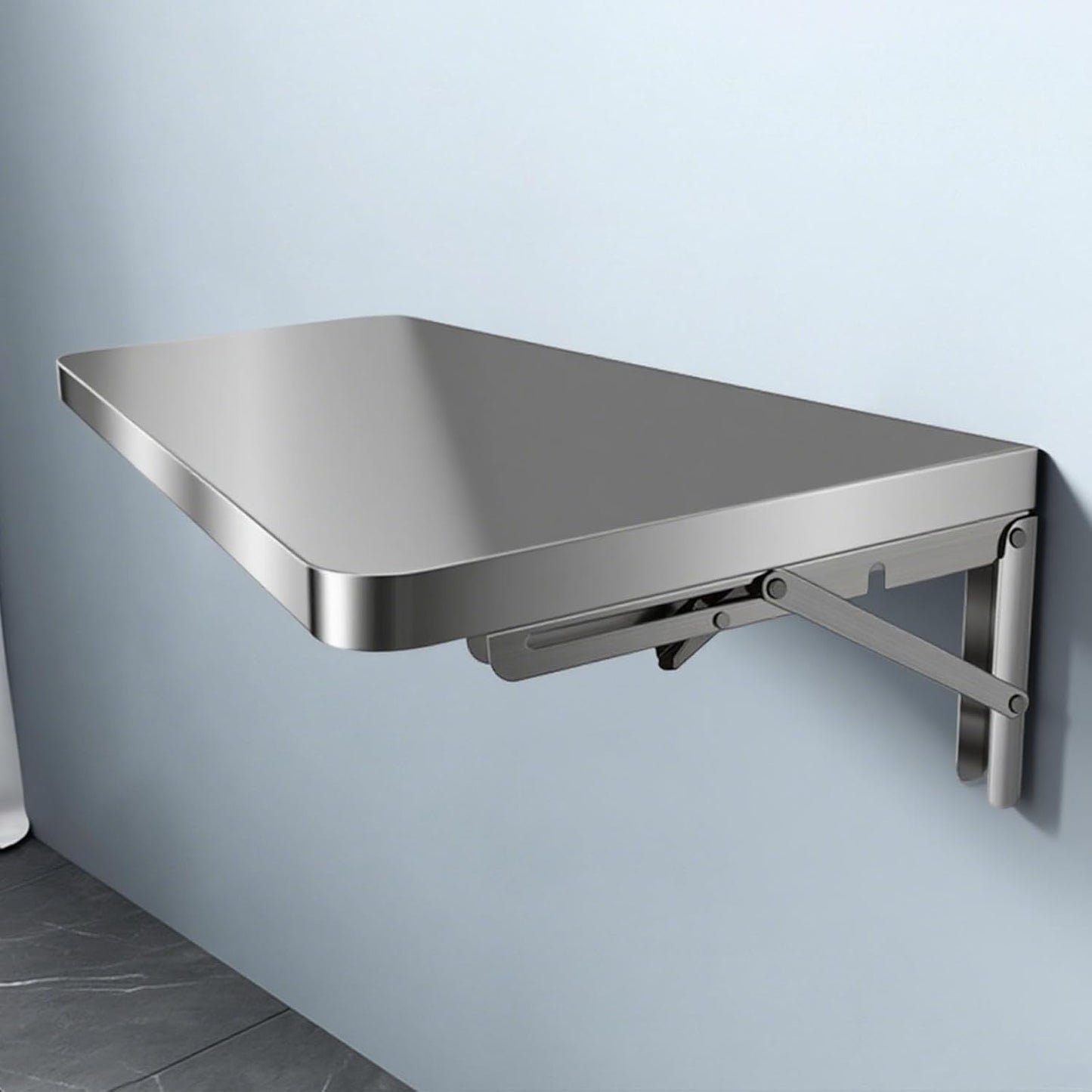304 Stainless Steel Folding Wall Shelf Wall Mount Kitchen Storage Shelves Rounded Corners Food-grade Folding Table Thickened Bracket for Laundry Room Garage Restaurant.(100x35cm/39.4x13.8in)