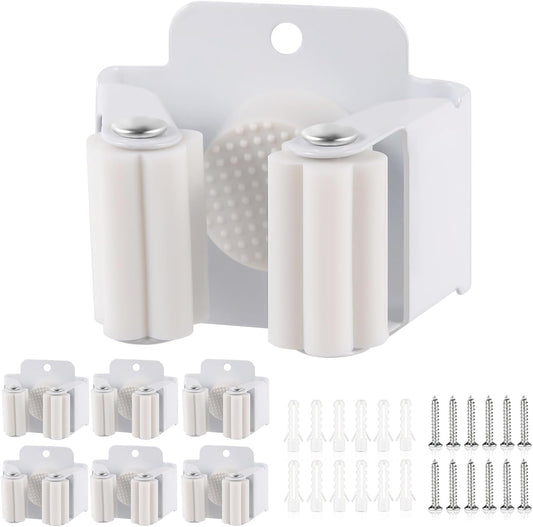 Verdenu 6 Pack Broom Holder Wall Mount, Mop and Broom Holder Wall Mount, Stainless Steel Command Mop Holder with Screws, Garden Tool Storage Organizer for Kitchen, Home, Bathroom, Garage, White
