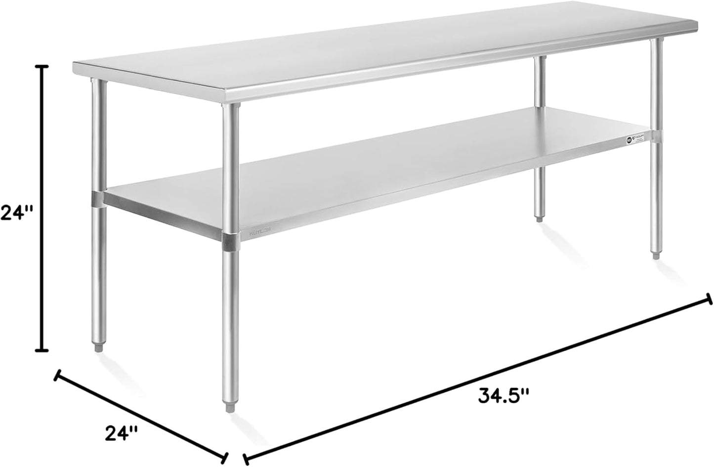 KUTLER Stainless Steel Table 24 x 72 Inches, NSF Heavy Duty Commercial Kitchen Prep and Work Table with Undershelf for Restaurant, Hotel, Home