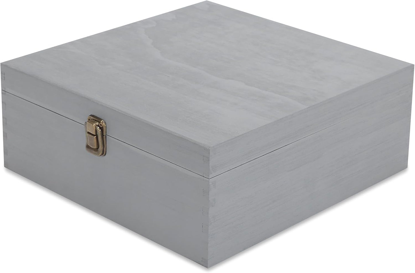 makerflo Large Grey Pine Wood Memory Box with Black Felt Inside, Hinged with Clasp, Keepsake Wooden Box Ideal for Craft and Personalization (Laser Engraving, Epoxy, UV DTF, and Vinyl) – Pack of 1