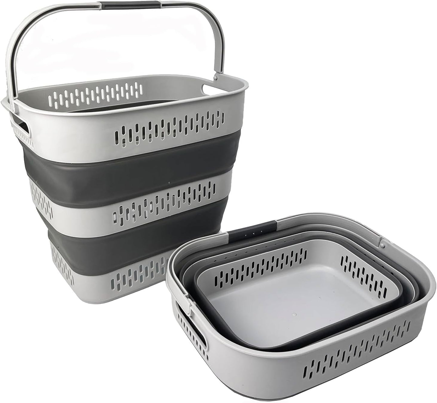 SAMMART 40L (10.5 Gallon) Collapsible Plastic Laundry Basket with Handles - Foldable Pop Up Storage Container/Organizer - Portable Laundry Hamper - Space Saving (2, Grey)