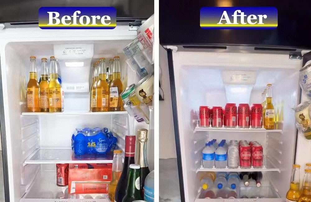 AMLLLC Drink Dispenser for Fridge,Automatic Pusher Glide Soda Can Dispenser for Refrigerator and Adjustable Width - Storage 25 Cans