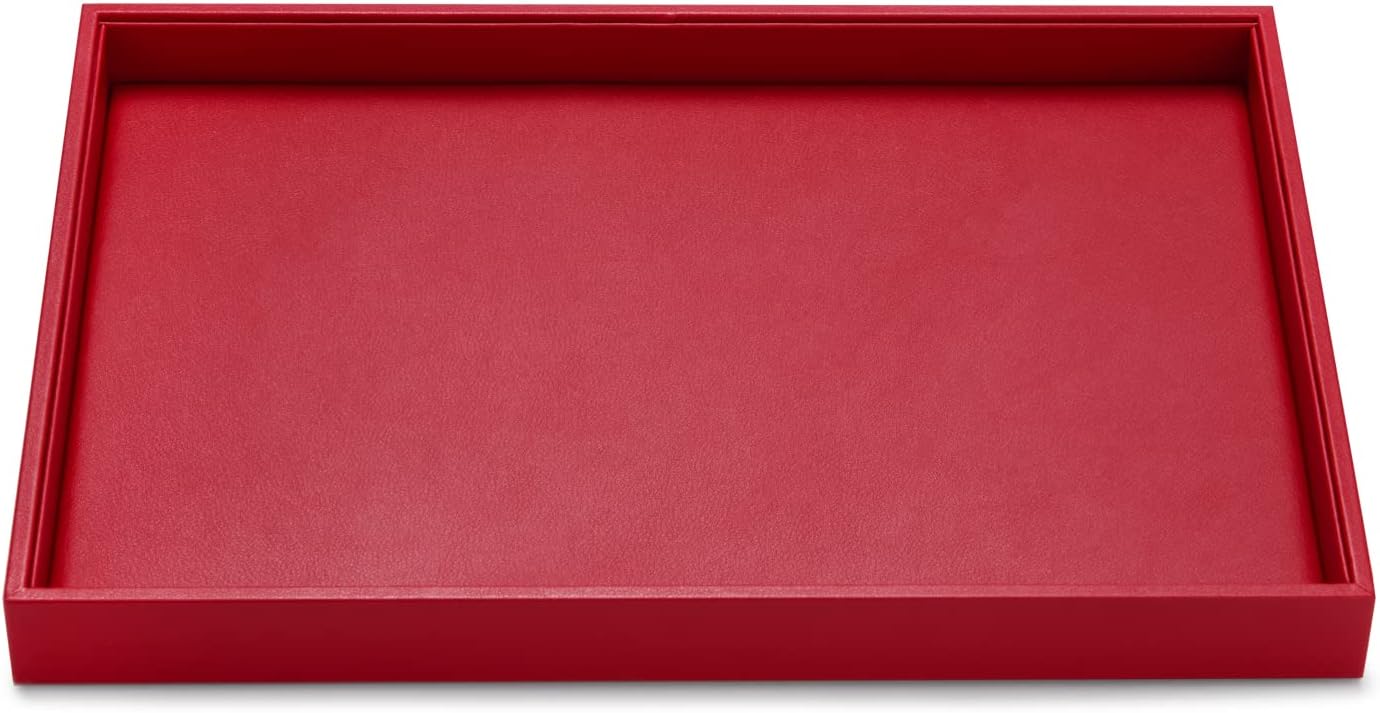 Oirlv Gorgeous Red Leather Jewelry Tray Flat Jewelry Display Tray Stackable Jewelry Organizer Plate