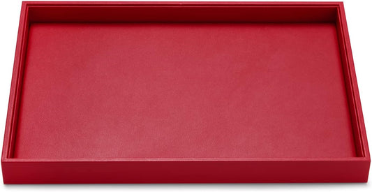 Oirlv Gorgeous Red Leather Jewelry Tray Flat Jewelry Display Tray Stackable Jewelry Organizer Plate