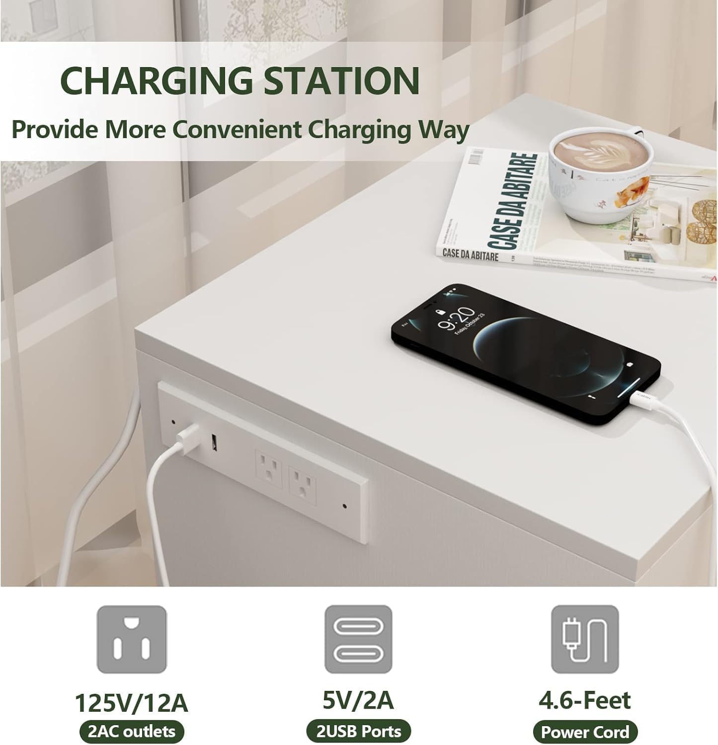 Auromie Set of 2 Nightstand with Charging Station and LED Lights, Bedside Table with Hidden Compartment for Valuables Storage, Concealment Furniture with Lock Cabinet and Power Outlets… (Whie- 2pcs)
