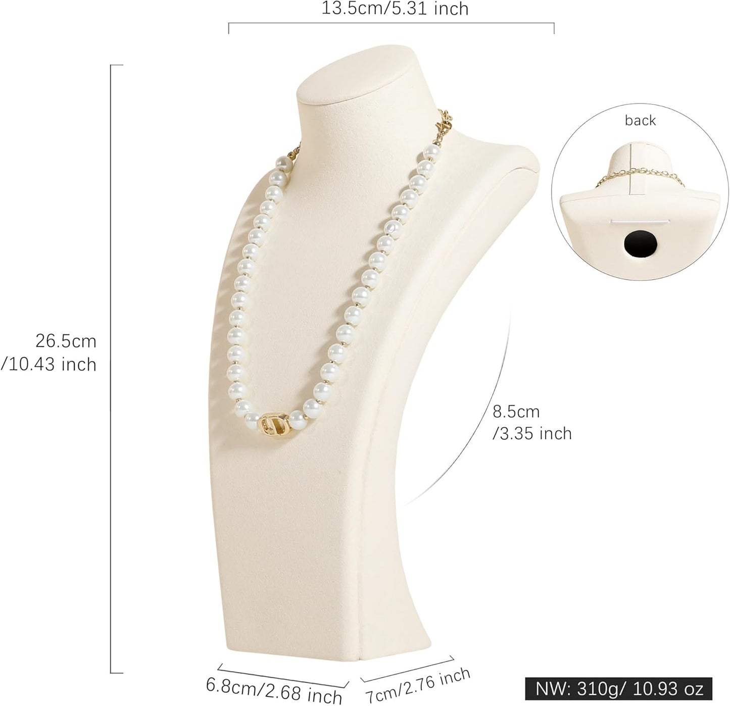 GemeShou Beige necklace storage organizer for sale, Velvet necklace holder stand, jewelry bust display stands, Jewelry Mannequin for Countertop, Showcase【Beige-Medium height 10.43 inch】