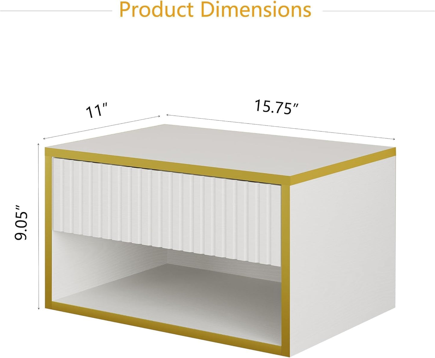 4ever2buy Floating Nightstand Set of 2, Modern Wall Mounted Nightstand with Open Shelf and Fluted Drawer, White and Gold Night Stand for Bedroom, White