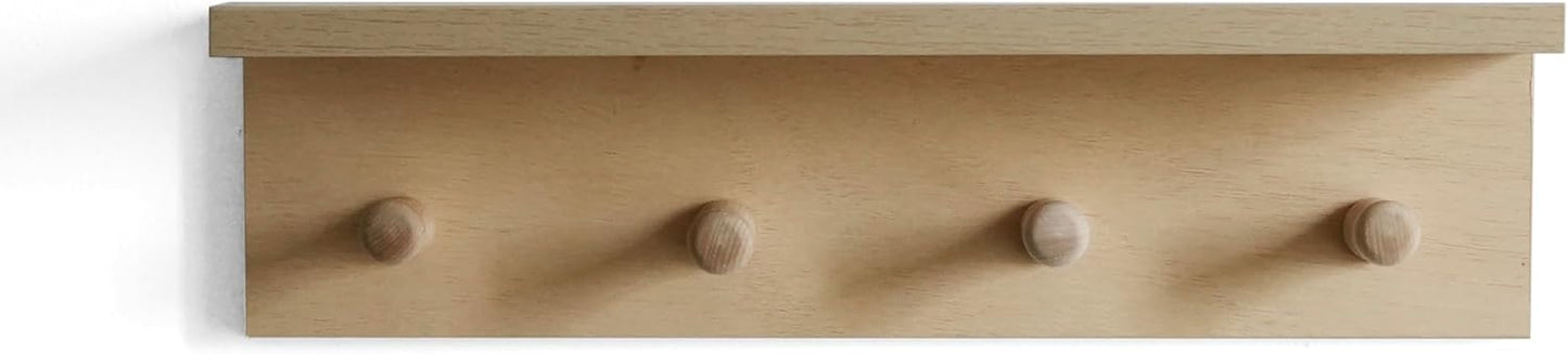 Entrance Coat Rack ，Coat Hooks, Wall-Mounted Wooden Hook Rack, Wall-Mounted Shelves are Very Suitable (Birch Colored Veneer)