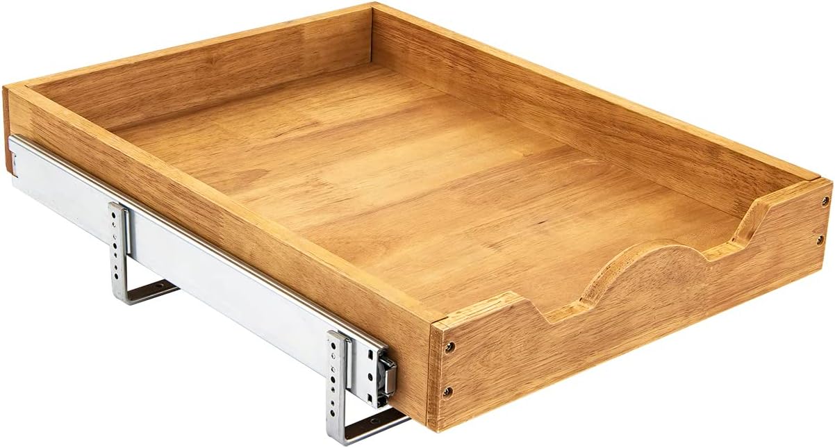DINDON 1 Tier Pull Out Cabinet Organizer (11" W x 21" D) Single Tier Heavy Duty Sliding Wood Drawer Under Cabinet Shelf Organization Storage