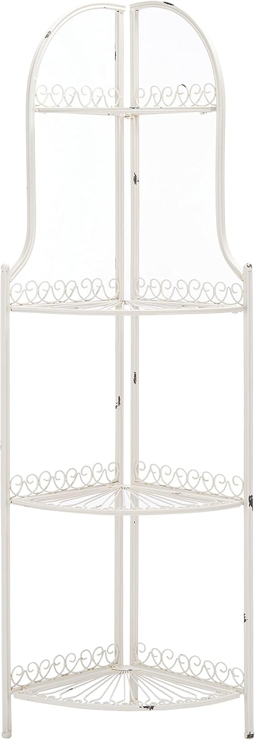 Safavieh PAT5013B Outdoor Collection Abarrane Antique White Wrought Iron 4-Tier Corner Shelf