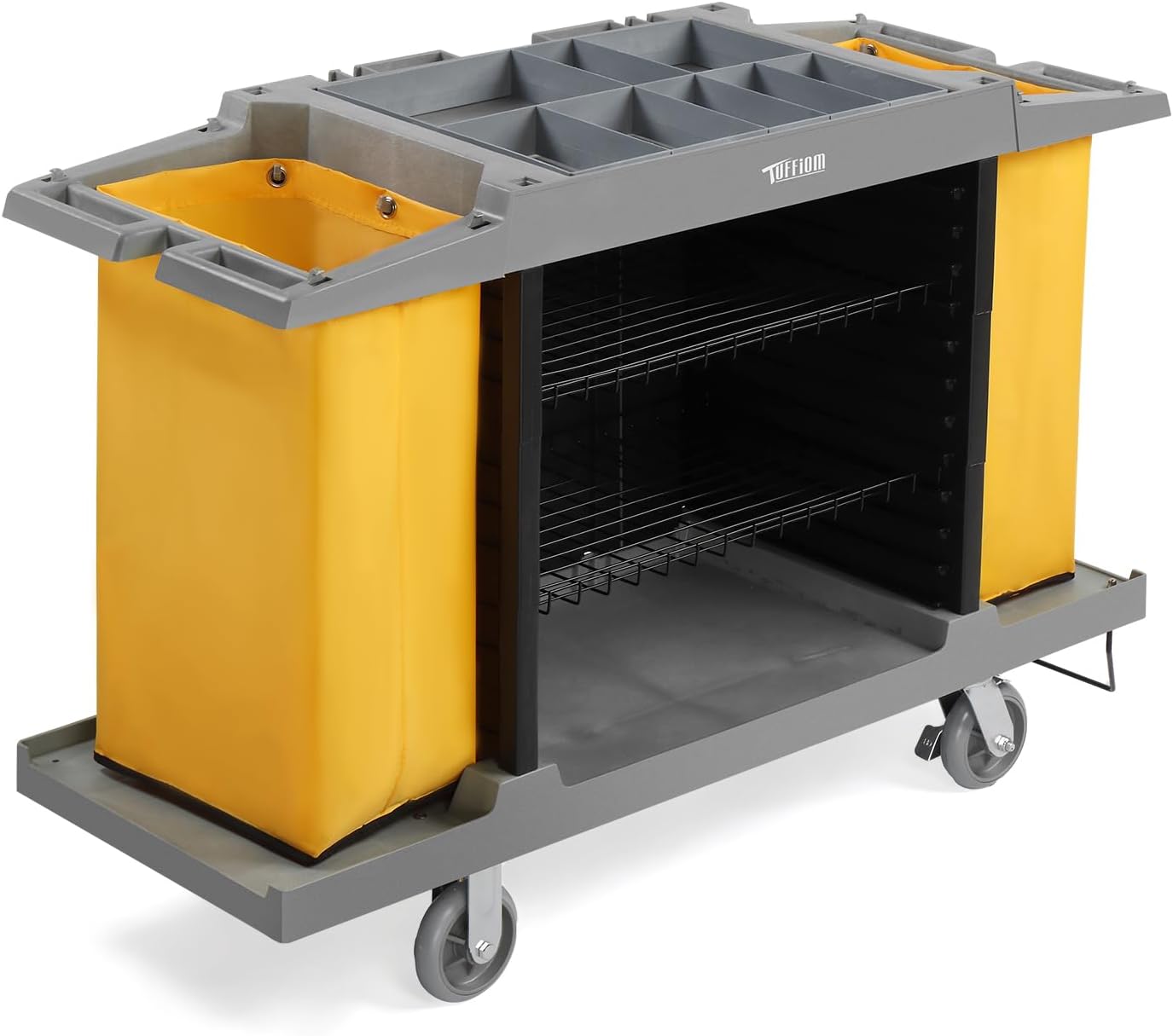 Premium Hotel & Housekeeping Cart on Wheels, 154LBS Multifunctional Commercial Cleaning Cart with Large Capacity Vingyl Bags, Comfor Grip Handles and Easy Move Casters, Gray