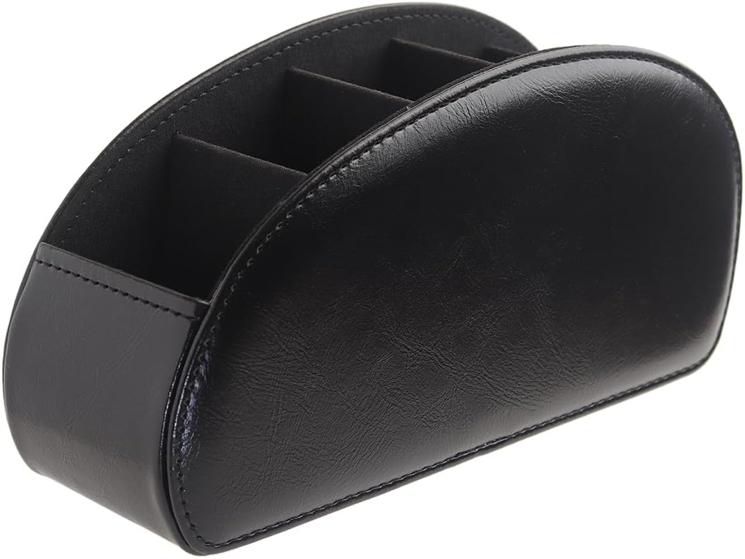 Remote Control Holder, PU Leather Remote Caddy Desktop Organizer with 5 Spacious Compartments for TV Remotes/Media Controllers/Office Supplies(Black)