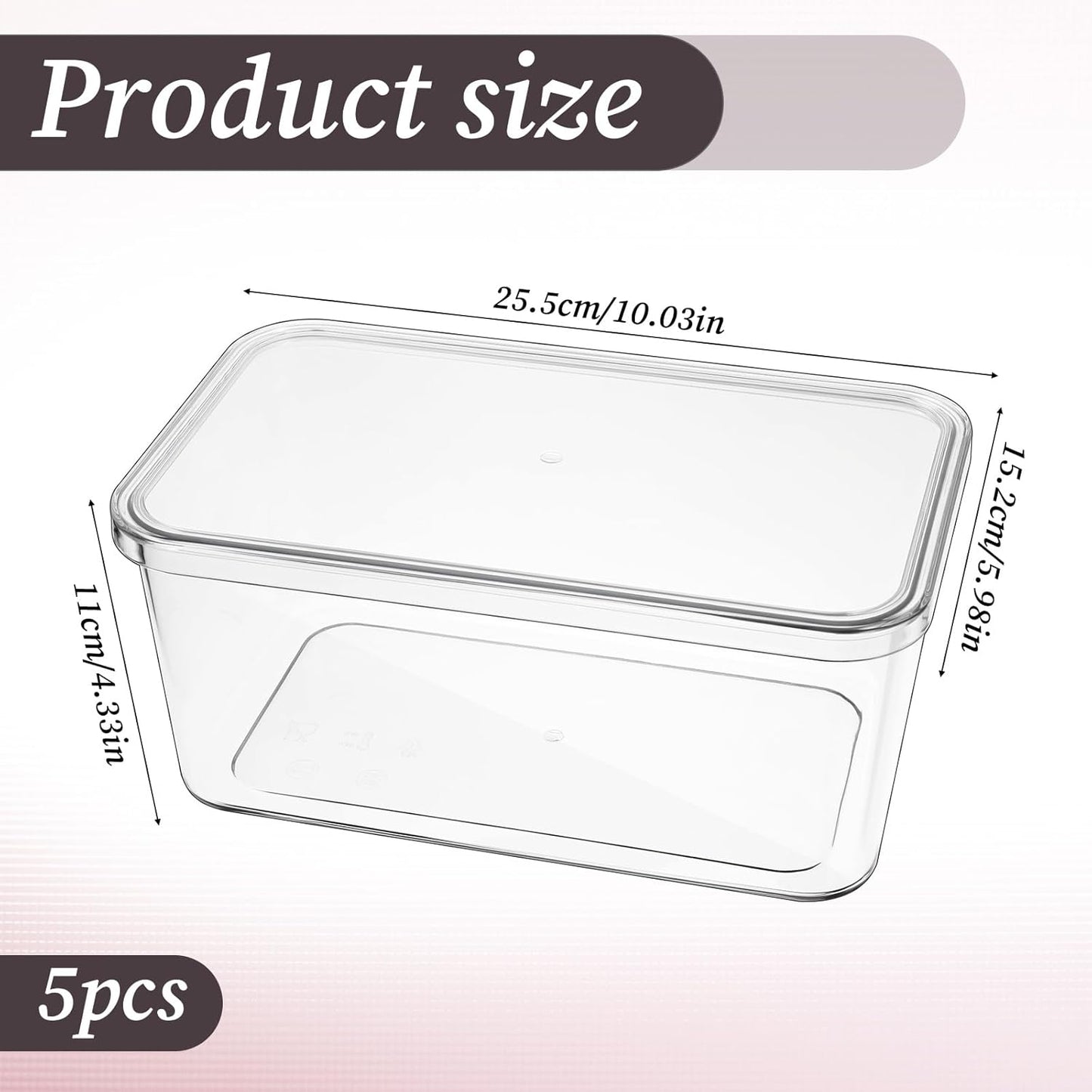 5 Pack Clear Storage Bins With Lids, Stackable Refrigerator Organizers Durable Plastic Food Containers Box for Pantry Cabinet Kitchen Fridge Fruits Vegetables Bathroom Small Items