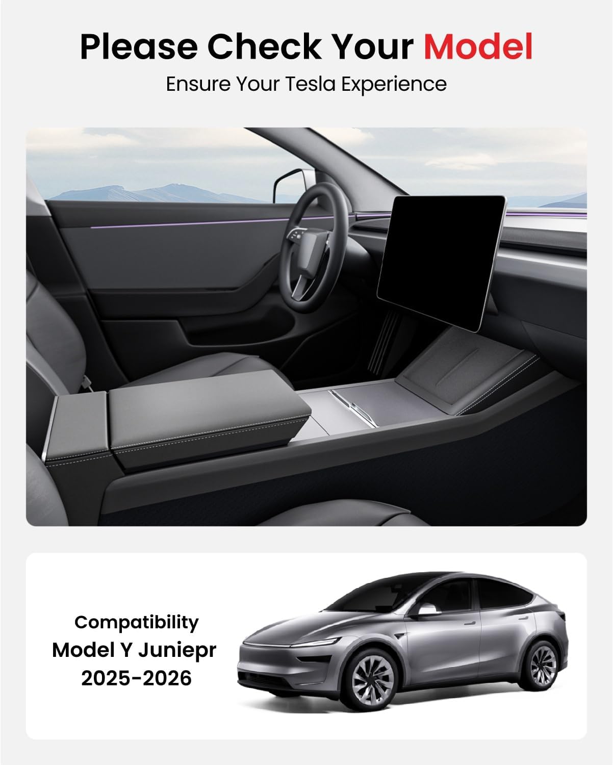 REEVAA 2026 Tesla New Model Y Juniper Accessories - Center Console Organizer [Maximized Space | OEM Fit & Noise-Free] 2-Layer Material, Fit for Model Y 2025-2026, 4PCS, Black