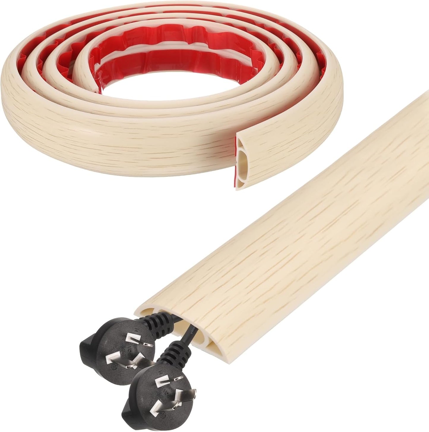 HARFINGTON 6ft Cord Cover Floor W0.6 x H0.33 Inner Channel PVC Hide Extension Cable Floor Wire Hider Wire Covers Protector for Prevent Cable Trips Cables Management, Wood Beige
