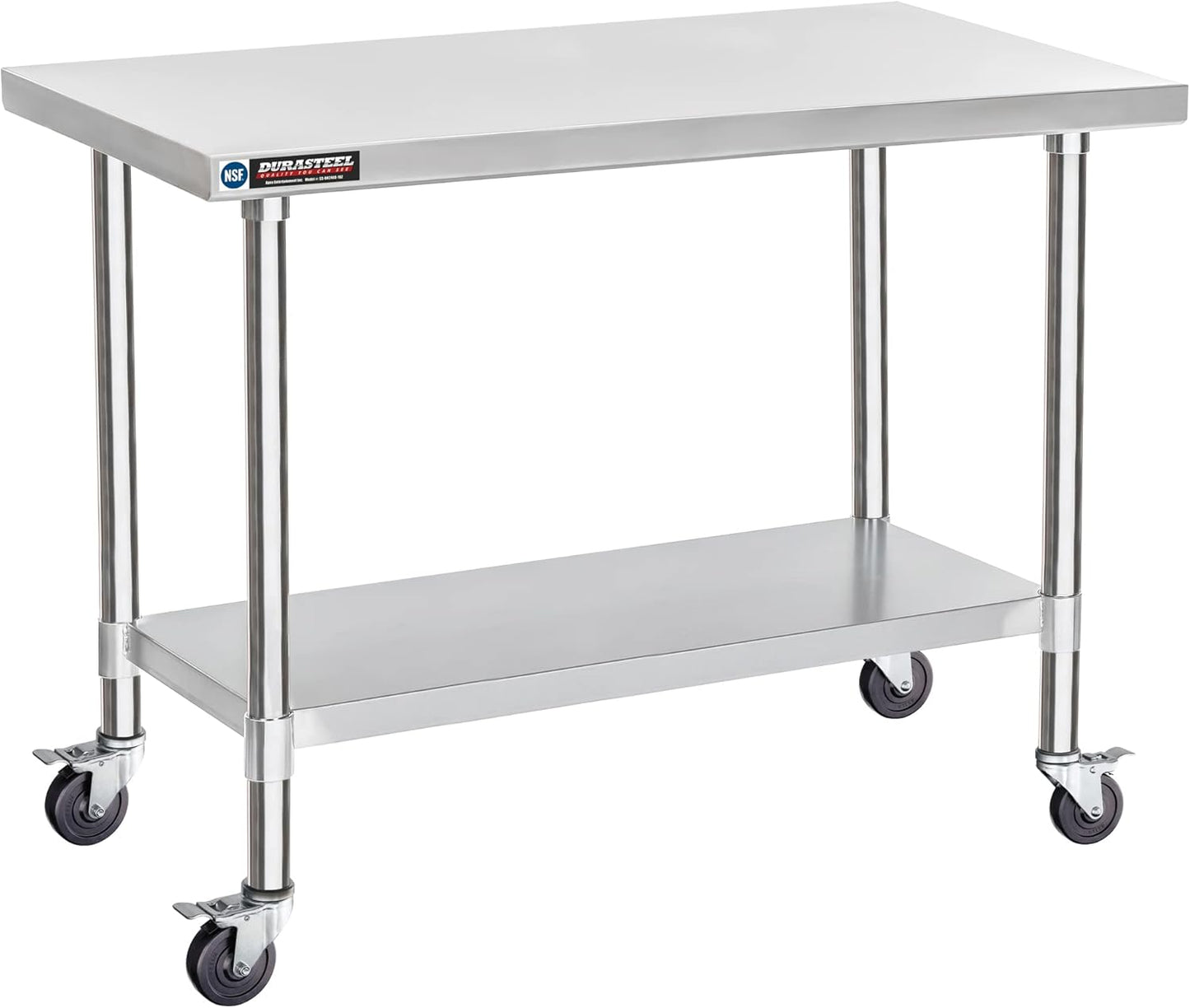 DuraSteel 24x48 NSF Stainless Steel Cart - Heavy Duty Food Prep Table with Undershelf - Rolling Kitchen Island on Wheels for Commercial Restaurant Kitchen, Garage, Outdoor Cooking, BBQ Grill, Counter