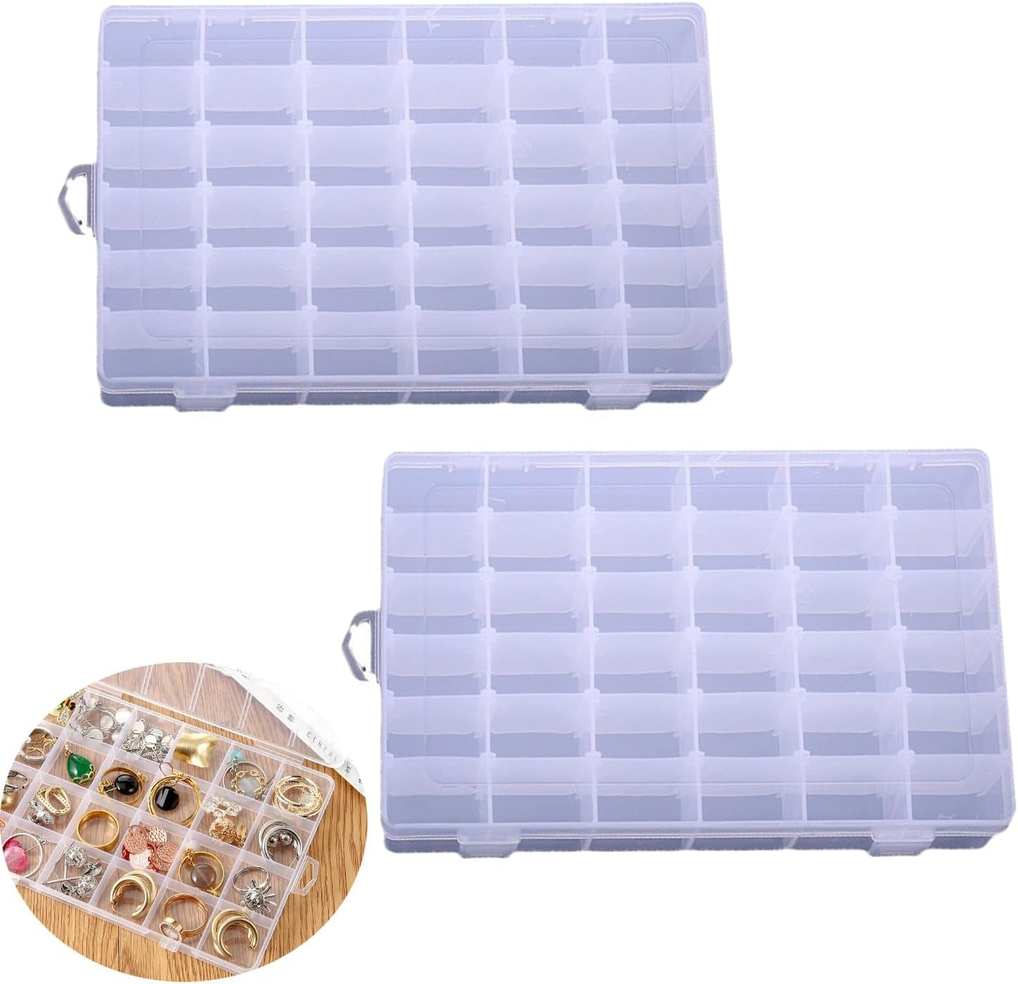 2pcs Plastic Organizer Container Box with Adjustable Dividers, 36 Grids Clear Plastic Parts Organizer Box Compartment Container for Bead, Nail, Jewelry, Art, DIY Crafts, Fishing Tackle, Small Items.